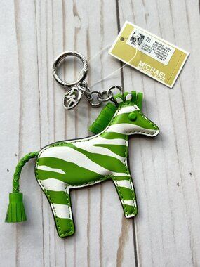 MICHAEL KORS Zebra Keychain Bag Charm Key Fob (Jungle Green)
